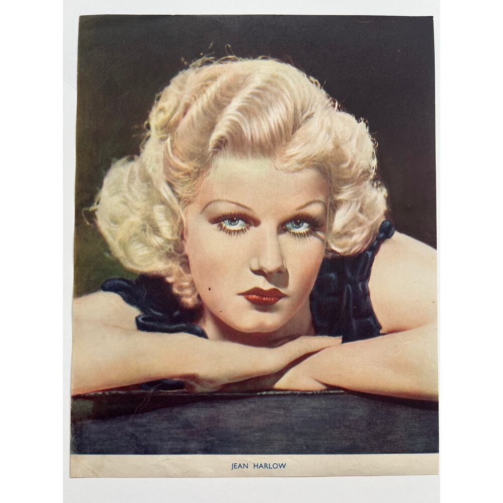 RARE Color 1930s Clark Gable Jean Harlow Fan 8.25 x 10.5 Photo/Page Hollywood